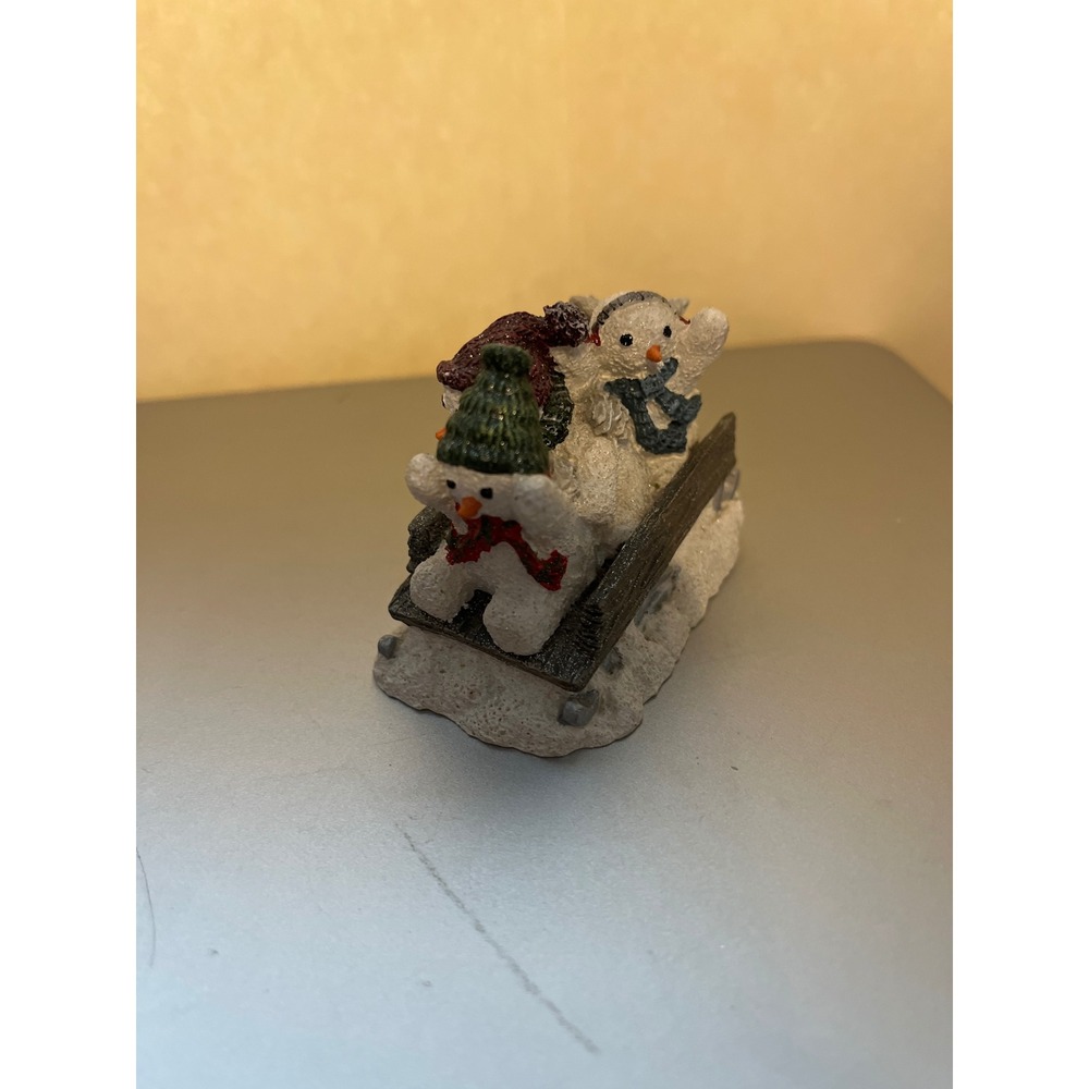 Vintage 1998 June McKenna Snowmen on Sled Figurine We're A Team Christmas Decor